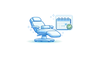 Illustration of a treatment chair beside a booking calendar