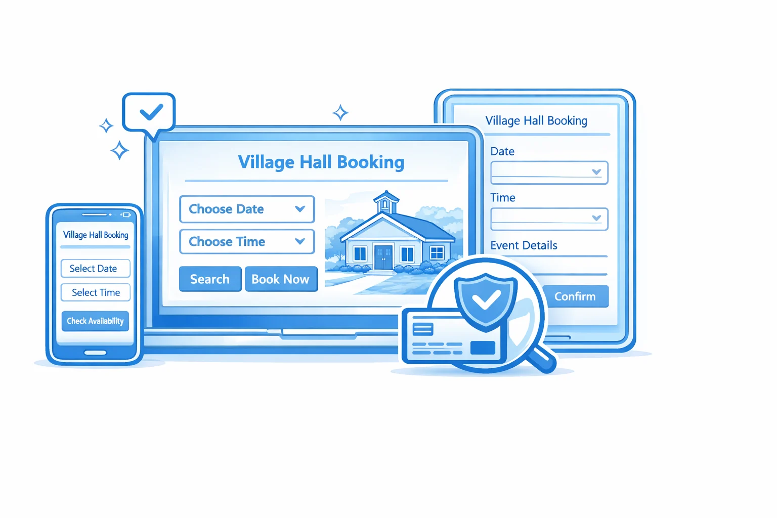 Village Hall Booking Icon on different screen sizes