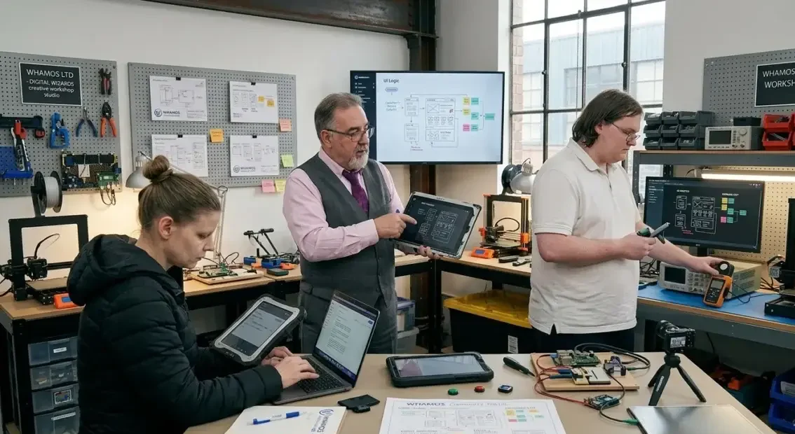 Whamos Ltd Team working on the device repair workshop