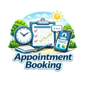 Appointment Booking System shown on desktop, tablet and phone